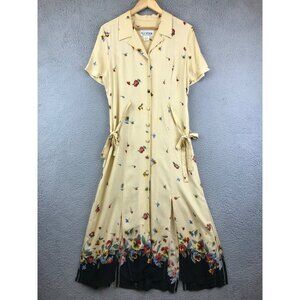 RJ STEVENS Buttercup yellow floral 90s midi dress SIZE 8